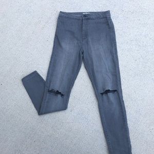 Forever 21 high waisted gray distressed jean